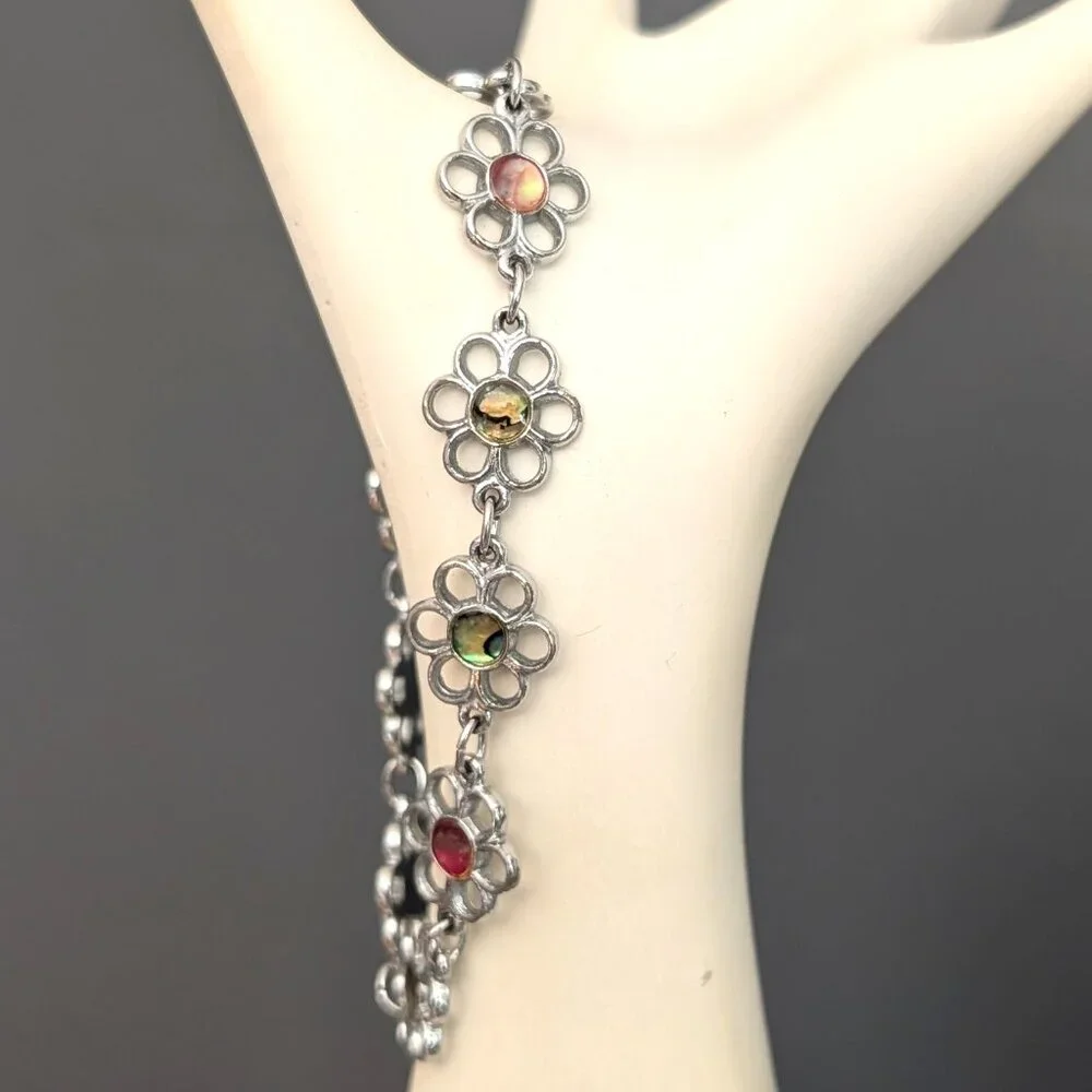 Silver flower bracelet with resin centers
